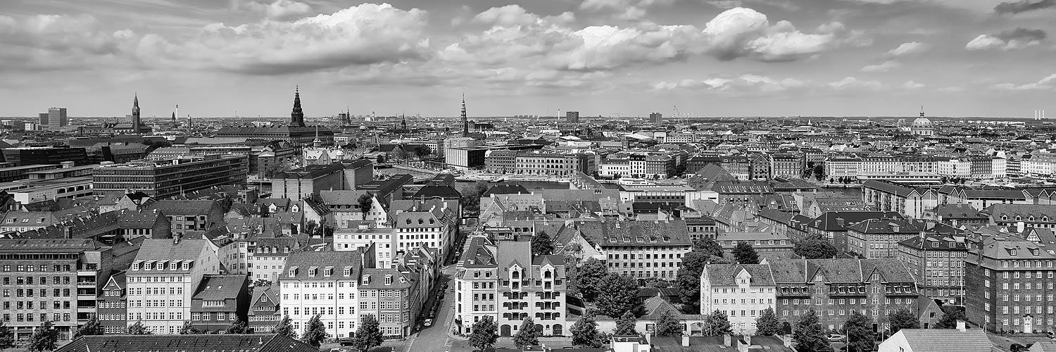 Copenhagen city block black and white